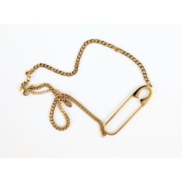 14 inch Gold Plated Chain Necklace Choker with Safety Pin Pendant 2 in Extender - Picture 1 of 4